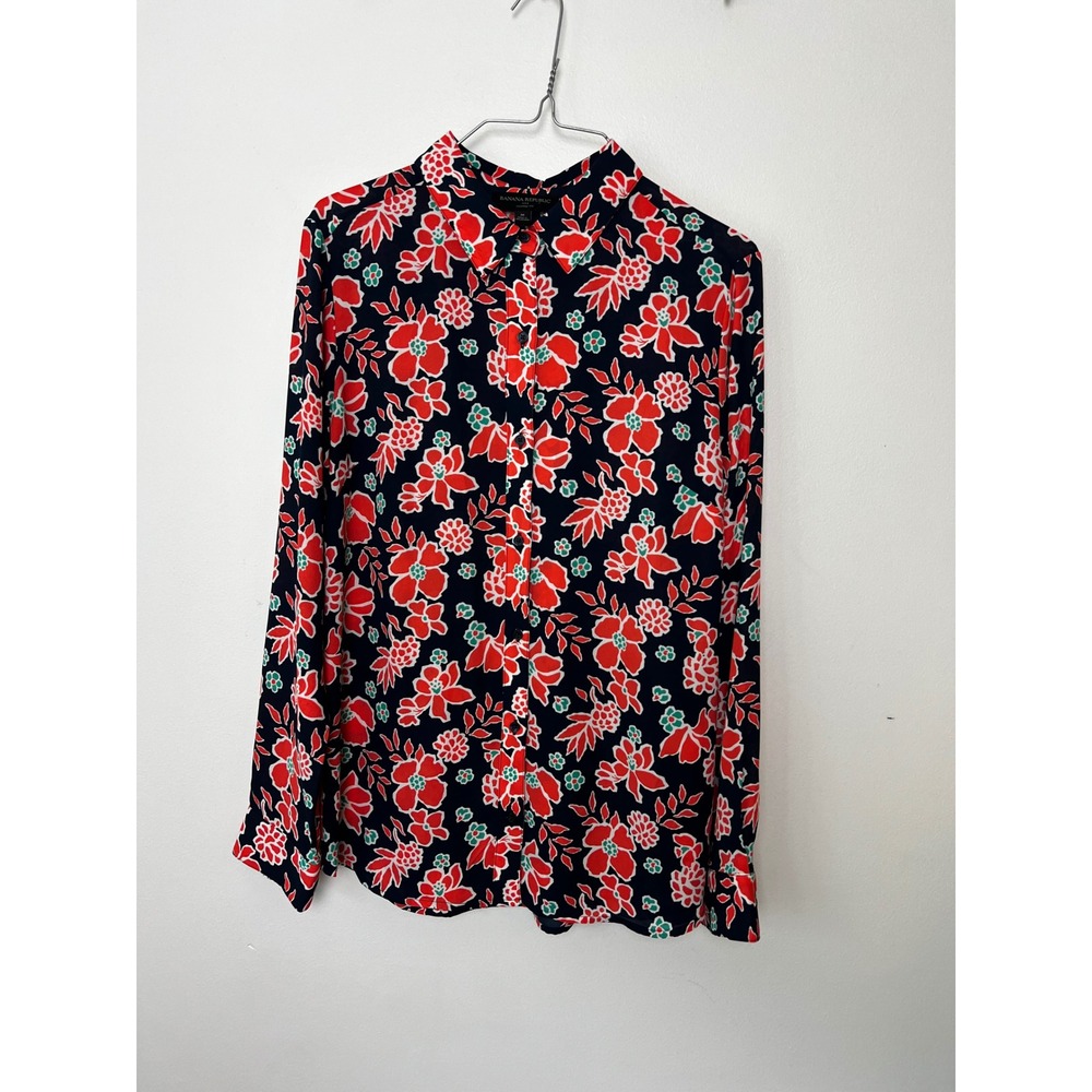 Banana Republic Womens Floral Button Down Shirt Long Sleeve Sheer Size M‎